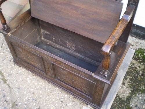 fig 4. Settle bench Victorian carved Oak c1890