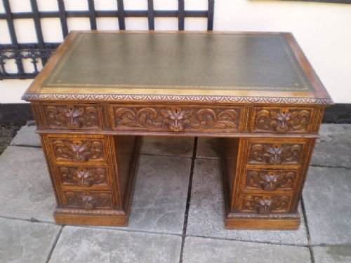 Desk Victorian Carved Oak Lion Mask Green Man C1890