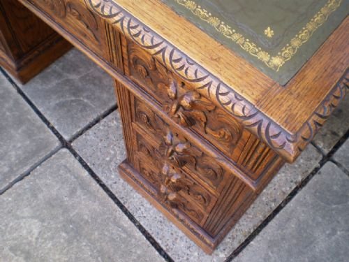 fig 1. Desk Victorian carved Oak lion mask green man c1890