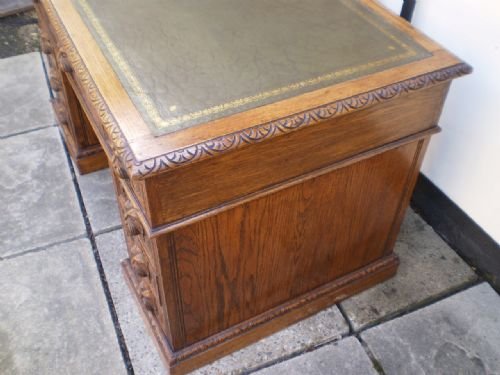 fig 4. Desk Victorian carved Oak lion mask green man c1890