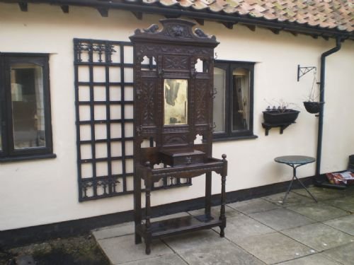 Hall Stand Coat Stand Victorian Carved Oak C1890