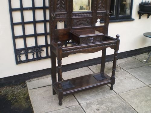 fig 1. Hall stand coat stand Victorian carved Oak c1890