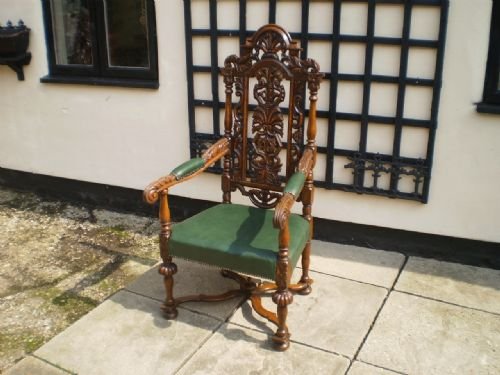 Chair Antique Victorian Carved Oak Throne Chair C1880
