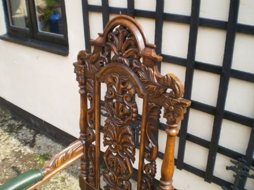fig 1. Chair antique Victorian carved Oak throne chair c1880