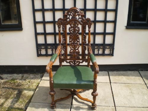 fig 4. Chair antique Victorian carved Oak throne chair c1880