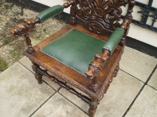 fig 2. Chair antique Victorian carved Oak throne chair c1880