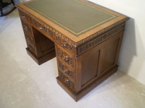 fig 4. Desk antique Victorian carved Oak Lion mask green man c1880