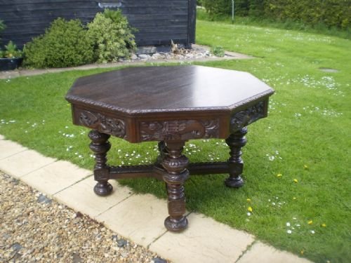 Table Victorian Carved Oak Library or Dining Table C1890