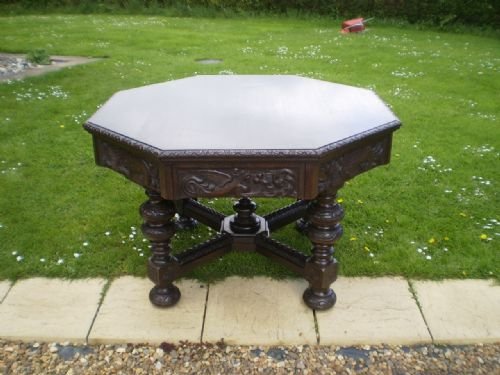 fig 1. Table Victorian carved Oak library or dining table c1890