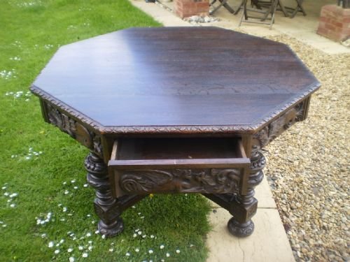 fig 2. Table Victorian carved Oak library or dining table c1890