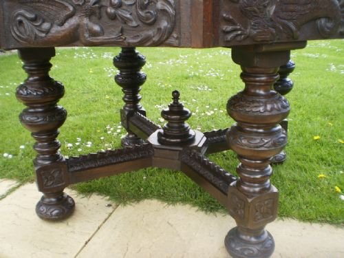 fig 3. Table Victorian carved Oak library or dining table c1890