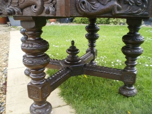 fig 4. Table Victorian carved Oak library or dining table c1890