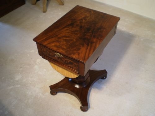 fig 2. Table sewing work table William IV figured Mahogany c1830