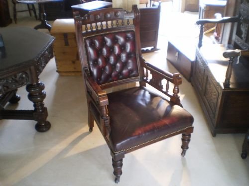 fig 1. Chair Victorian Walnut and leather library armchair c1890