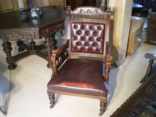 fig 2. Chair Victorian Walnut and leather library armchair c1890