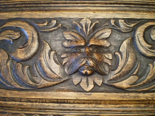 fig 3. Bureau Victorian desk carved Oak green man c1890