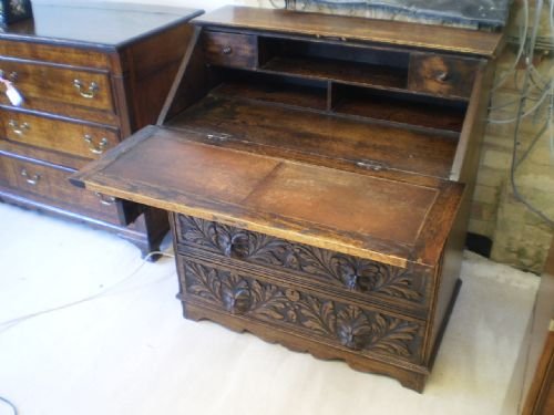 fig 2. Bureau Victorian desk carved Oak green man c1890