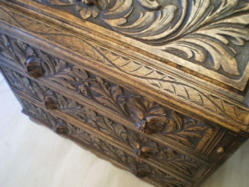 fig 4. Bureau Victorian desk carved Oak green man c1890