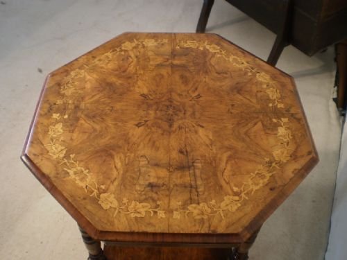 Table Victorian Figured Walnut Marquetry Inlay C1880