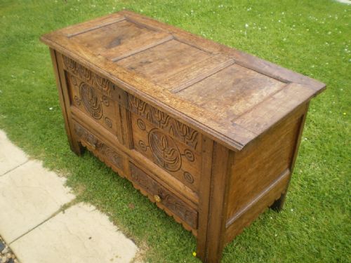 fig 1. Chest coffer mule chest George II carved Oak c1720