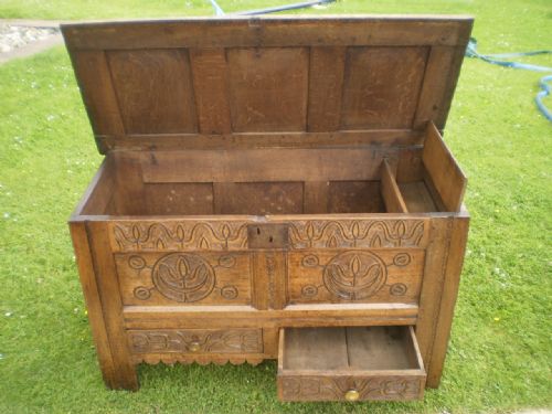 fig 4. Chest coffer mule chest George II carved Oak c1720