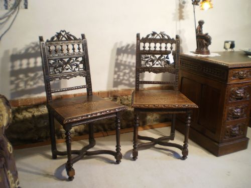 Chairs Victorian Black Forest Carved Oak C1880