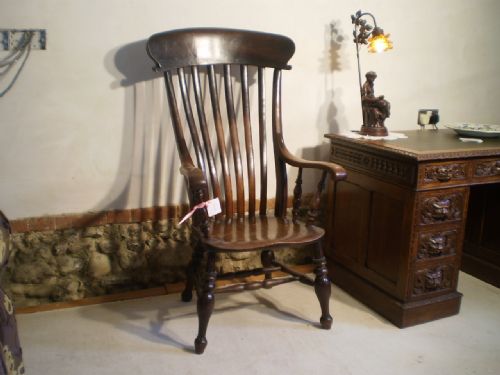 Chair Windsor Lathe Back Grandfather Chair Victorian Beech and Elm C1860
