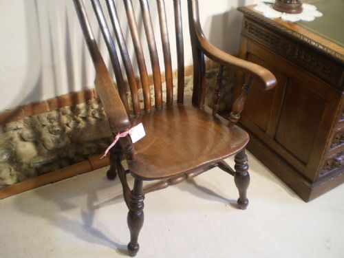 fig 1. Chair Windsor lathe back Grandfather chair Victorian Beech and Elm c1860