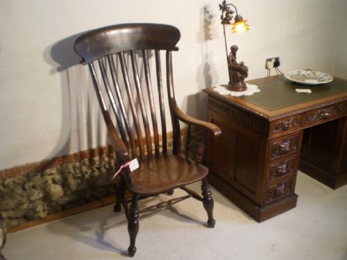 fig 4. Chair Windsor lathe back Grandfather chair Victorian Beech and Elm c1860