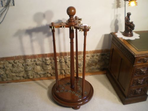 fig 3. Snooker cue stand revolving Victorian mahogany c1890