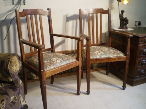 fig 1. Chairs Victorian Oak arts and crafts armchairs William Morris Golden Lily Minor