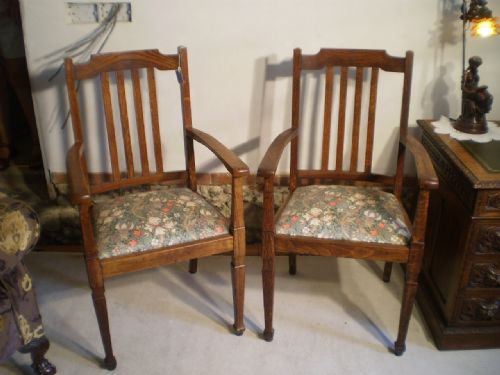 fig 2. Chairs Victorian Oak arts and crafts armchairs William Morris Golden Lily Minor
