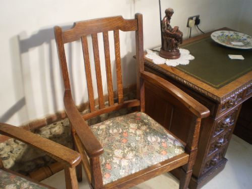 fig 4. Chairs Victorian Oak arts and crafts armchairs William Morris Golden Lily Minor