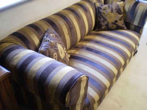 fig 1. Settee sofa 3 piece Victorian Chesterfield plus armchairs recently upholstered