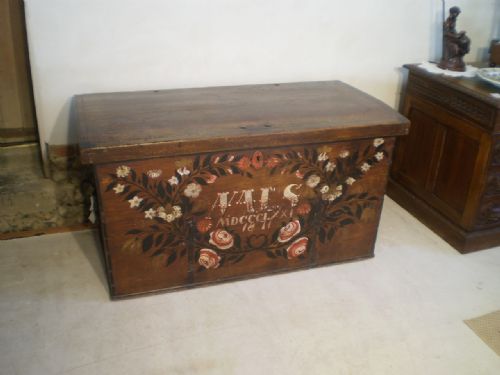 fig 2. Chest trunk Blanket box Marriage chest Oak dated 1871