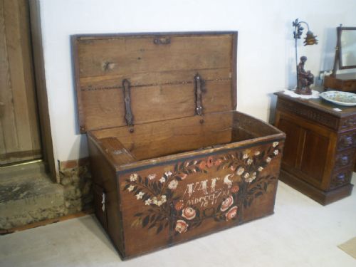 fig 4. Chest trunk Blanket box Marriage chest Oak dated 1871