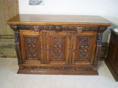Sideboard Victorian Carved Oak Lion Mask Green Man C1890