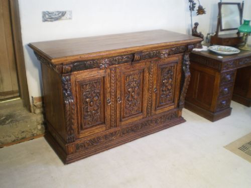 fig 1. Sideboard Victorian carved Oak Lion mask green man c1890