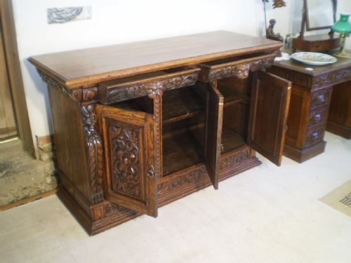 fig 3. Sideboard Victorian carved Oak Lion mask green man c1890
