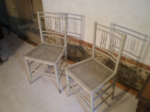 Chairs Pair of Regency Faux Bamboo Chairs in Original Paint C1825