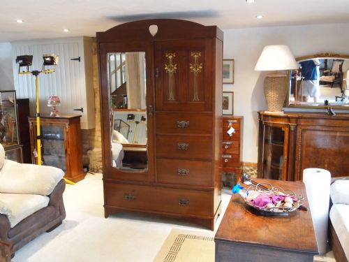 Wardrobe Victorian Mahogany Arts and Crafts Art Nouveau C1890