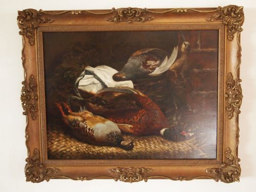 Painting Oil on Canvas 19 Century English School 'Dead Game on a Rush Mat'