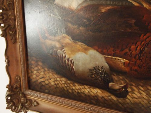 fig 1. Painting Oil on canvas 19 century English school 'dead game on a rush mat'