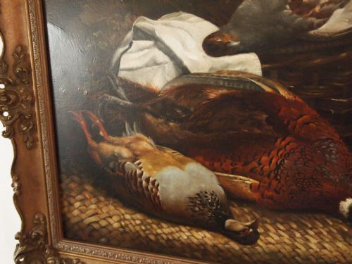 fig 3. Painting Oil on canvas 19 century English school 'dead game on a rush mat'