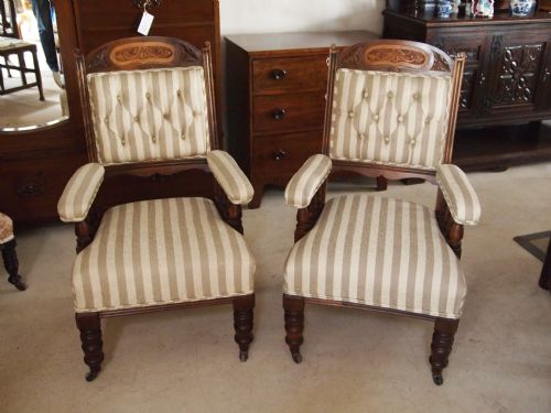 Chairs Victorian Walnut Armchairs Beautifully Upholstered C1880