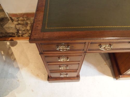 fig 1. Desk Victorian solid Walnut twin pedestal by James Shoolbred c1890 small size