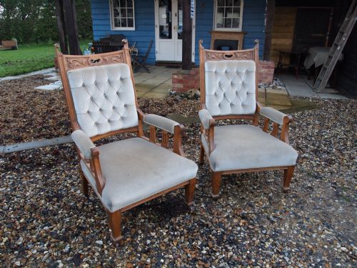 fig 4. Chairs Victorian oak arts and crafts armchairs pair c1900 for re-covering