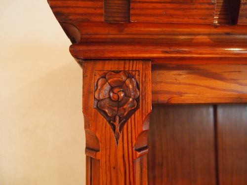 fig 1. Bookcase Arts and crafts Pugin influence Victorian pitch Pine c1870