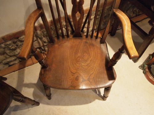 Chairs  Edwardian Pair of Elm and Beech Windsor Carver Armchairs C1910