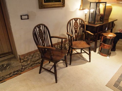 fig 1. Chairs Edwardian pair of Elm and Beech Windsor carver armchairs c1910